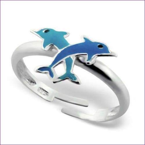 Blue Dolphins Silver Ring - Fashion Silver London - Adjustable Silver Ring - Children silver ring - Dolphin ring