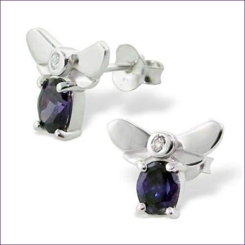 Butterfly Earrings - Fashion Silver London - Amethyst silver earrings - blacky - Cubic zirconia silver earrings
