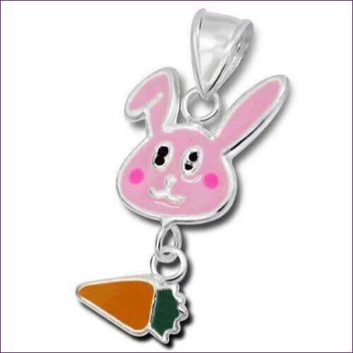 Children Pink Silver Bunny Pendant - Fashion Silver London - Children Pendant - Rabbit & Carrot Pendant -