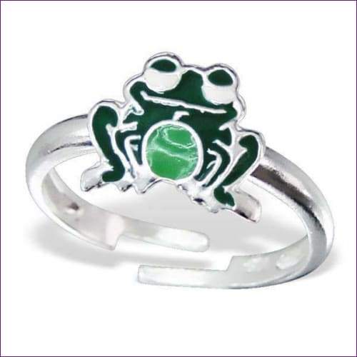 Green Frog Silver Ring - Fashion Silver London - Children silver ring - Frog ring -
