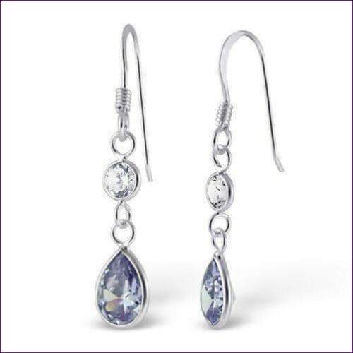 Long Silver Crystal Earring - Fashion Silver London - 19 - Aqua - Charm