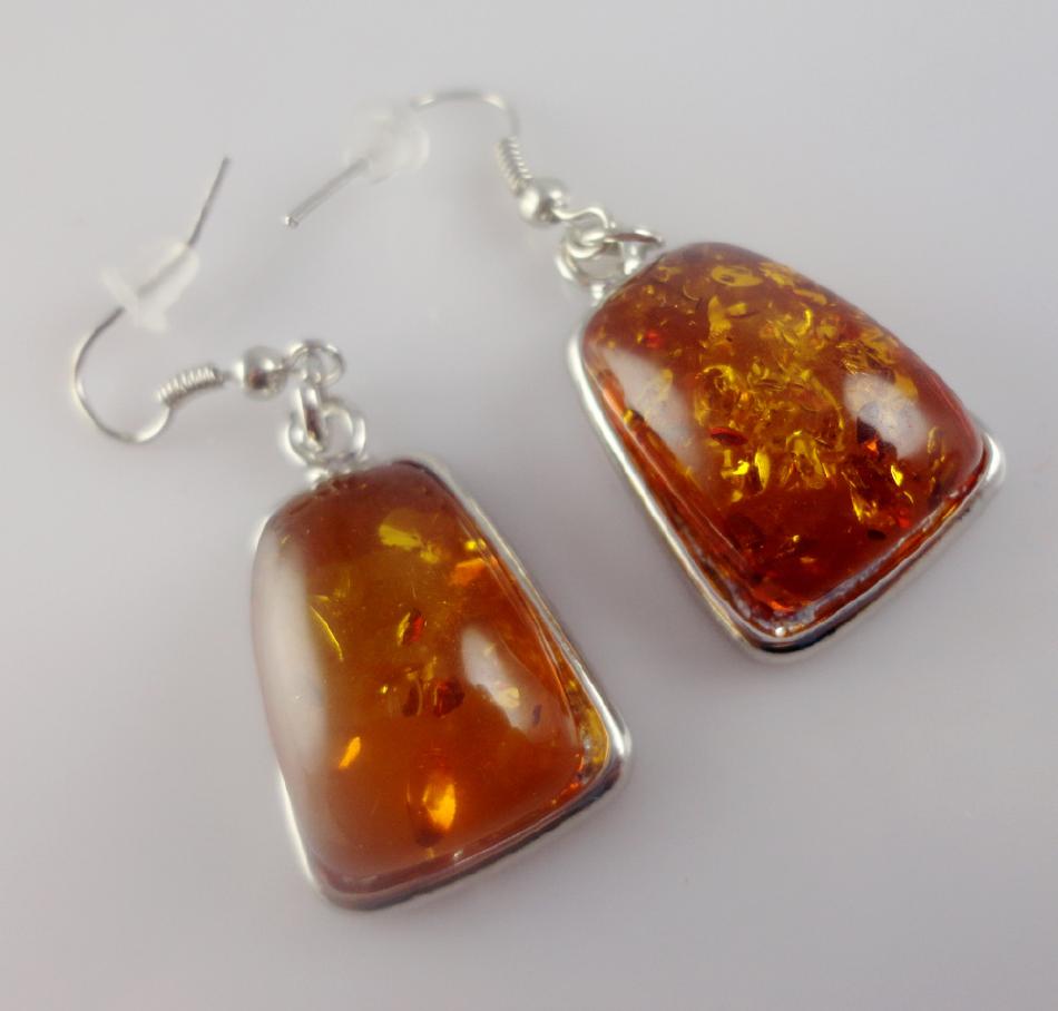 Natural Amber Silver Earrings - Fashion Silver London - Earring - Modernist Earring - Silver earrings