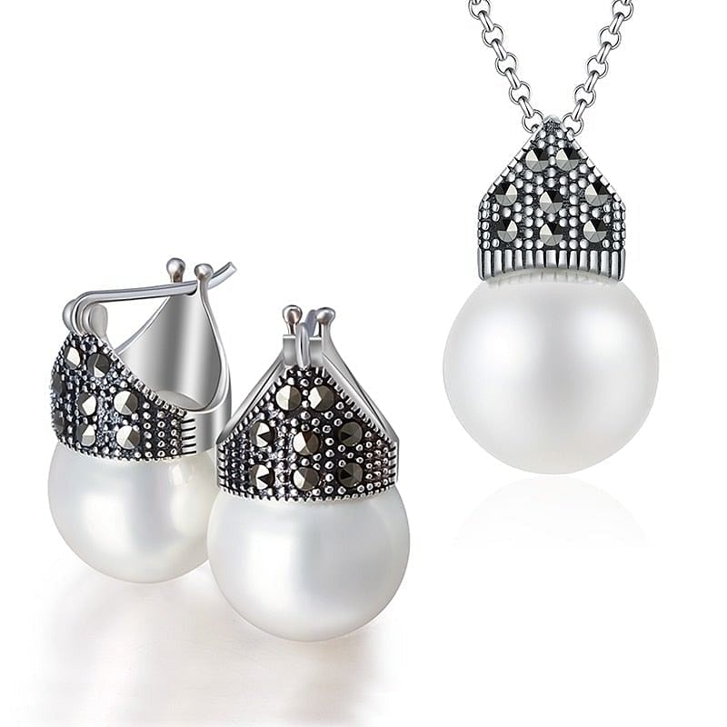 Pearl Necklace and Earring Set - Fashion Silver London - Earring - Jewelry - Jewelry Set