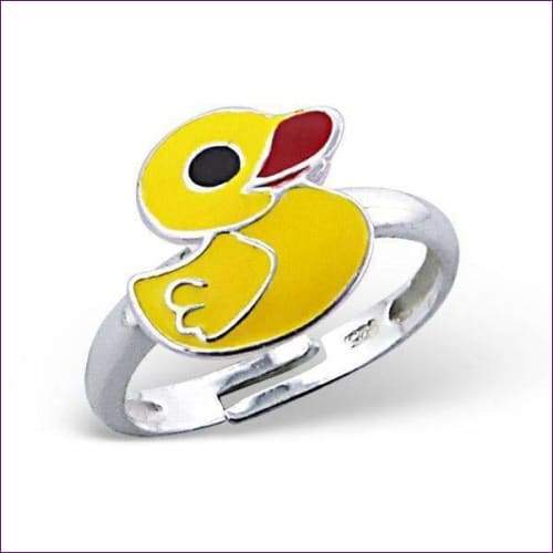 Yellow Duck Silver Ring - Fashion Silver London - Children silver ring - flower ring -