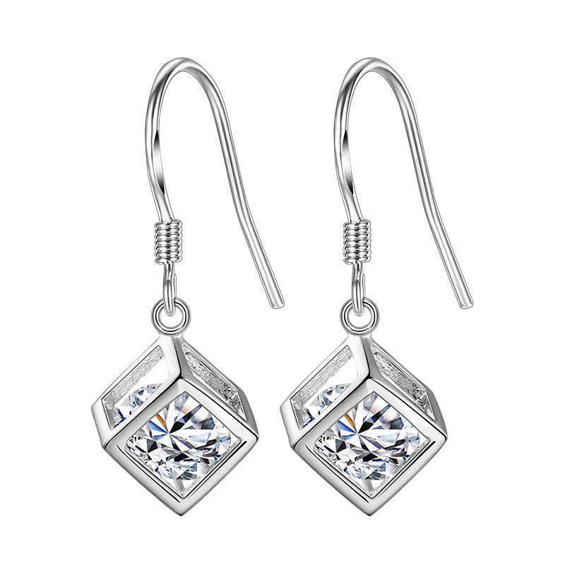 Rubik's Cube Love - Silver Window Earrings