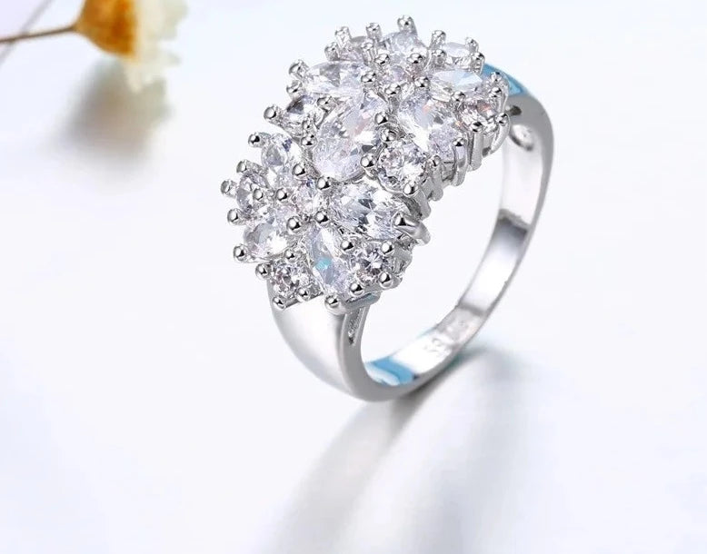 Luxury 925 Silver Rings - Sparkling CZ Crystal Women's Engagement Ring