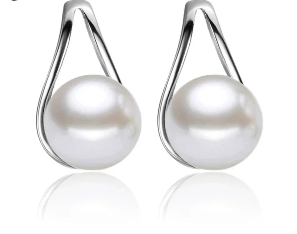 925 Silver Freshwater Pearl Earrings - Women's Bridal Jewelry.