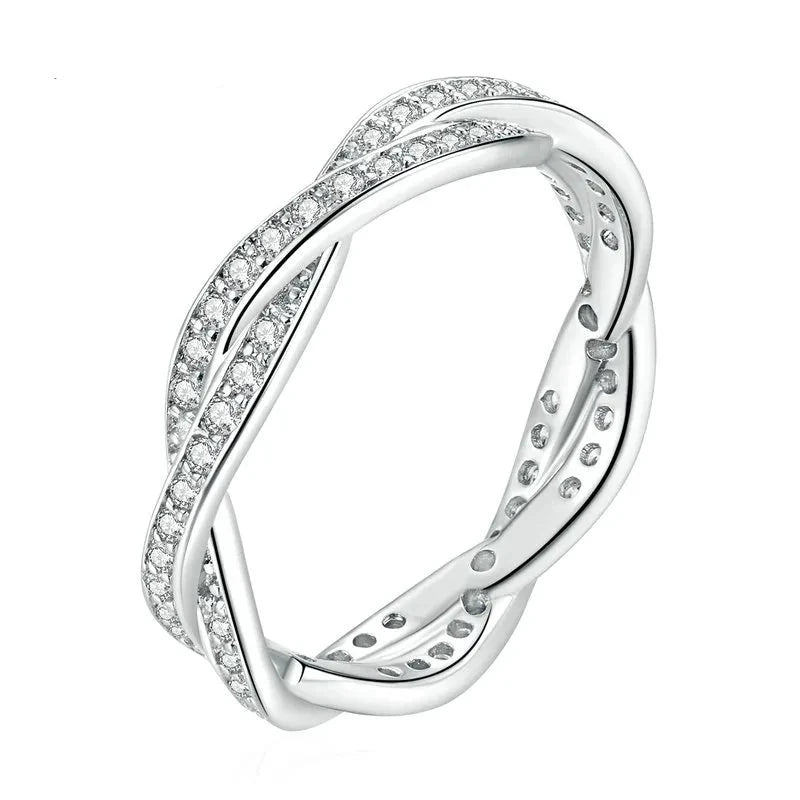 Shining Stone Ring - Silver Twist Stackable Wedding Ring