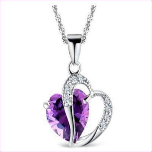 Amethyst Heart Pendant Necklace - Fashion Silver London - Amethyst Heart Pendant Necklace - Purple Crystal Necklace - Silver Heart Necklace