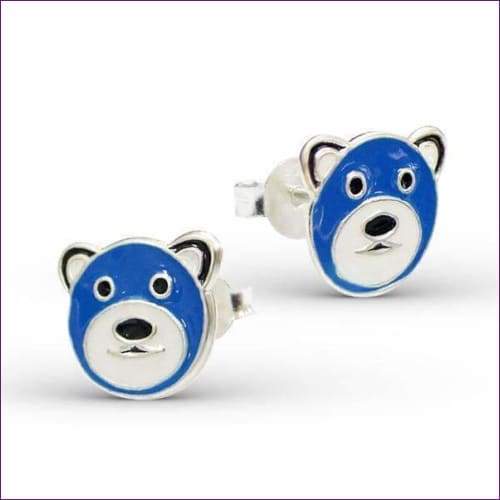 Bear Studs Earrings - Fashion Silver London - Bear Studs Earrings - Blue Bear Earrings - Children Earrings