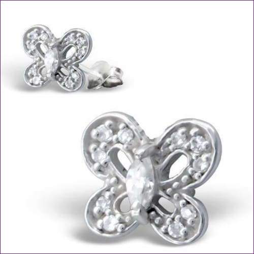 Butterfly Sterling Silver Earrings - Fashion Silver London - blacky - Butterfly sterling silver earrings - Crystal silver earrings