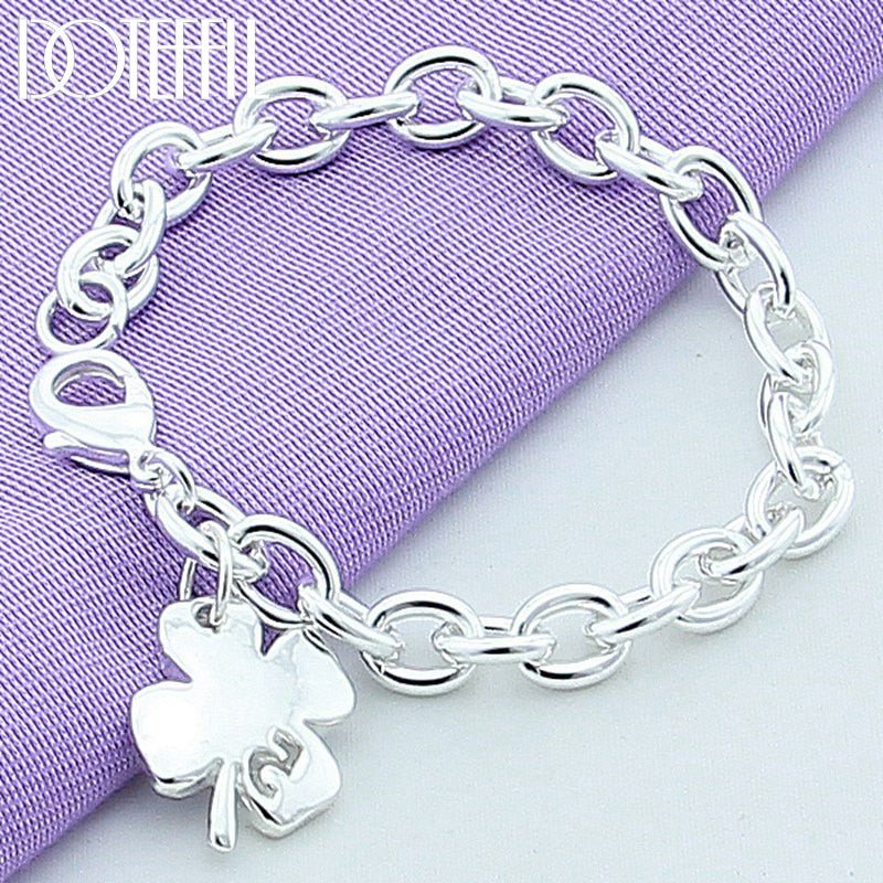 DOTEFFIL 925 Sterling Silver Clover Leaves Lucky Number 5 Bracelet 20cm Chain Women Wedding Engagement Party Jewelry - Fashion Silver Jewelry London - -