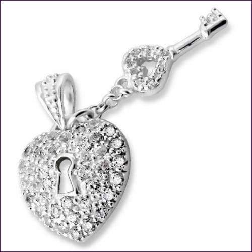 Heart Locked Sterling Silver Pendant - Fashion Silver London - Heart key silver pendant - -