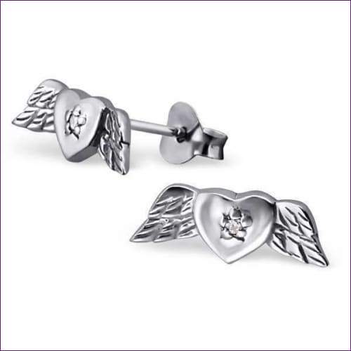 Heart & Wing Stud Earrings - Fashion Silver London - blacky - Flying heart wing - Silver earrings