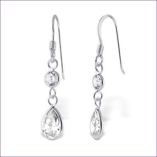 Long Drop Silver Earrings - Fashion Silver London - blacky - Crystal Drop Earrings - silver drop earrings