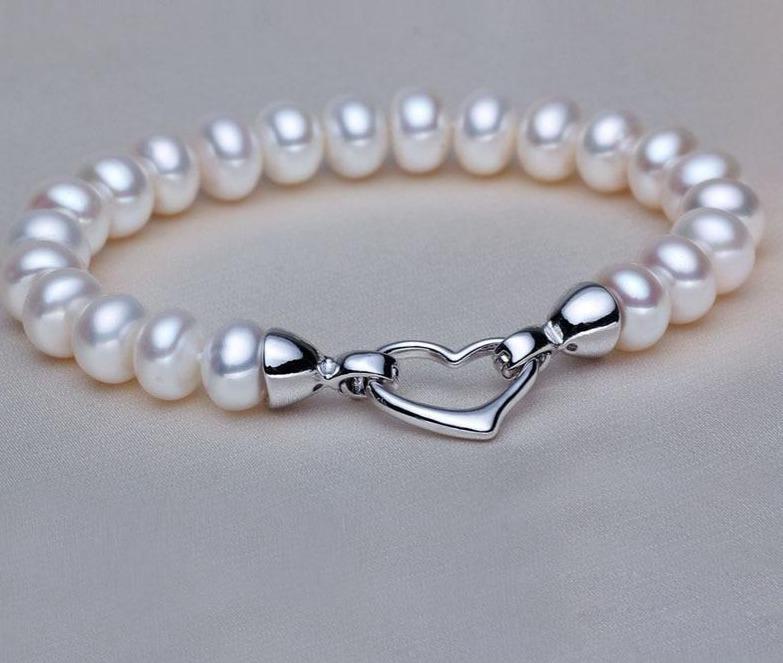 Natural Freshwater Pearl Beads Bracelets Heart Clasp - Fashion Silver London - freshawater pearl bracelet - pearl bracelet - sea pearl bracelet