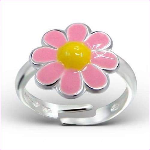 Pink Flower Adjustable Silver Ring - Fashion Silver London - Children silver ring - flower ring -