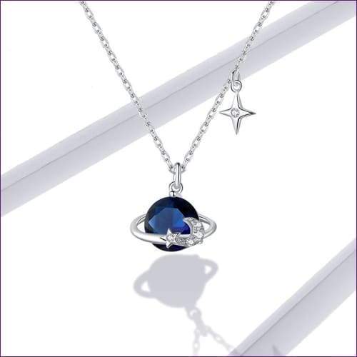 Planet Pendant Silver Necklace - Fashion Silver London - blue planet pendant necklace - newest - Silver Necklace Pendant Set