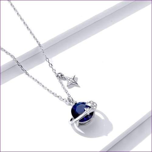 Planet Pendant Silver Necklace - Fashion Silver London - blue planet pendant necklace - newest - Silver Necklace Pendant Set