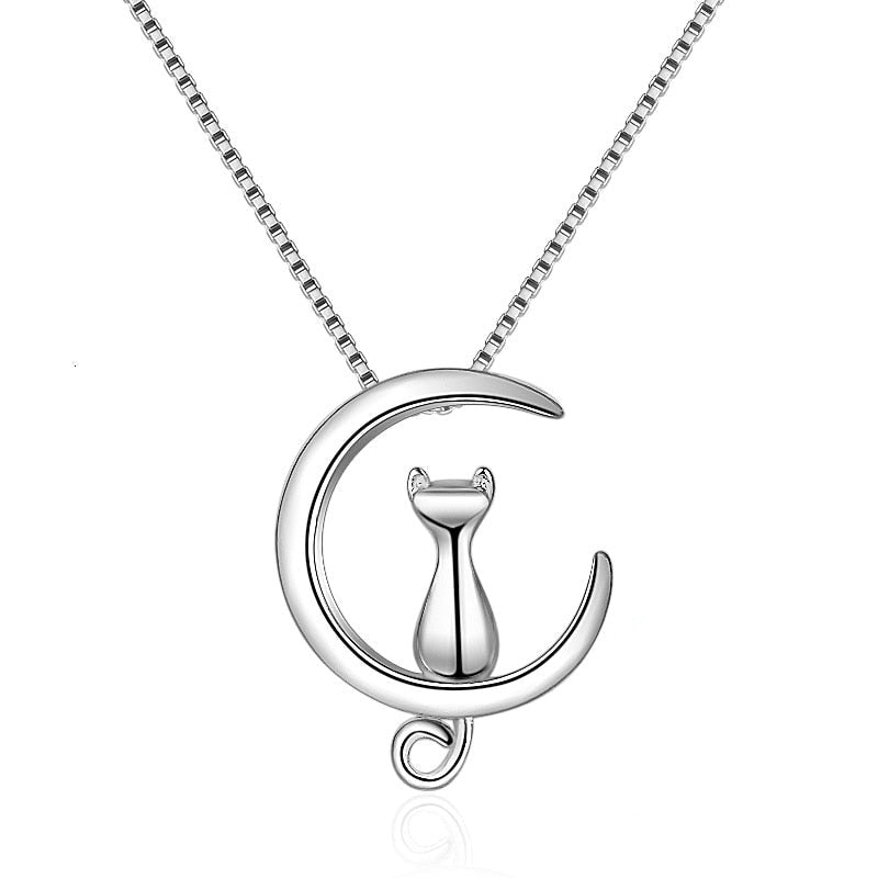 Silver Moon Kitten Cat Necklace - Fashion Silver London - Cat Necklace - Necklace - Pendant Necklace