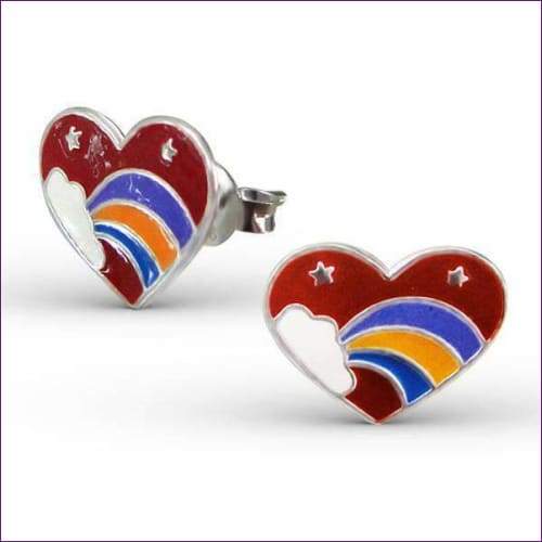 Rainbow Red Heart Earrings - Fashion Silver London - children earrings - heart earrings -