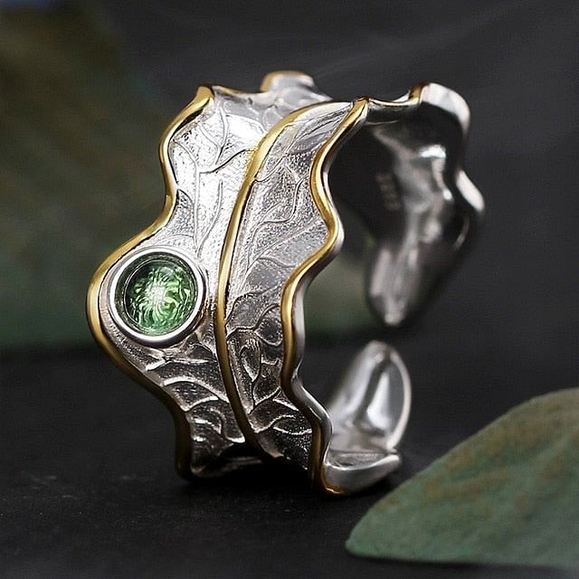 Silver Gemstones Peony Leaf Ring - Fashion Silver London - Gemstones Ring - Leaf Ring - ring