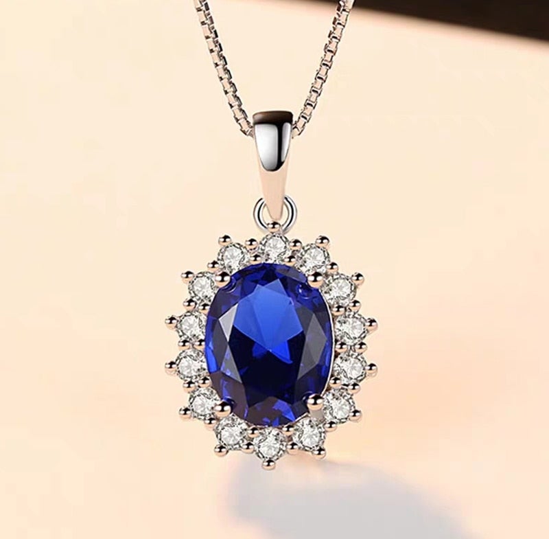 Sapphire Silver Necklace - Fashion Silver London - Luxury Necklace - Necklace - Pendant Luxury Necklace