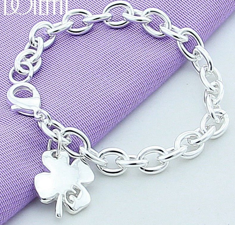 Sterling Silver Clover Leaves Lucky Number Bracelet - Fashion Silver Jewelry London - -