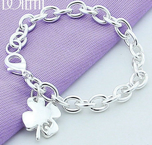 Sterling Silver Clover Leaves Lucky Number Bracelet - Fashion Silver Jewelry London - -
