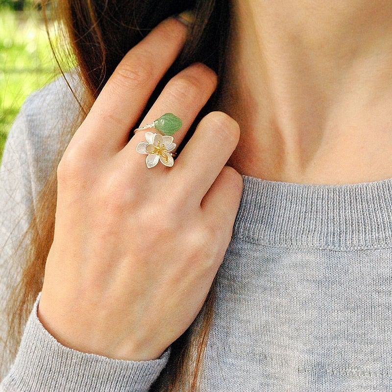 Sterling Silver Gemstones Flower Ring - Fashion Silver London - Flower Ring - ring - silver ring