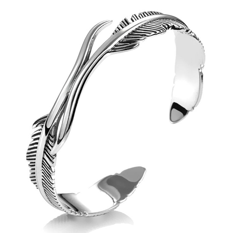 Tibetan Silver Feather Cuff Bracelet - Fashion Silver Jewelry London - -
