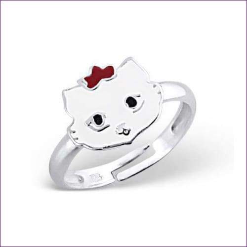 White Cat Silver Ring - Fashion Silver London - Children silver ring - White cat ring -